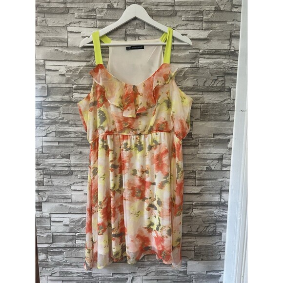 MAURICES Sleeveless Ruffle Red & Yellow Floral Dress w/ Belt Women's 1 Plus Size - Picture 1 of 11